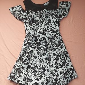 black and white damask pattern dress